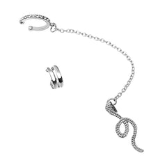Cubic Zirconia & Silver-Plated Snake Chain Ear Cuff Set