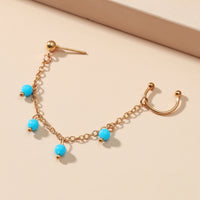 Blue Acrylic & 18k Gold-Plated Beaded Chain Ear Cuff