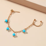 Blue Acrylic & 18k Gold-Plated Beaded Chain Ear Cuff