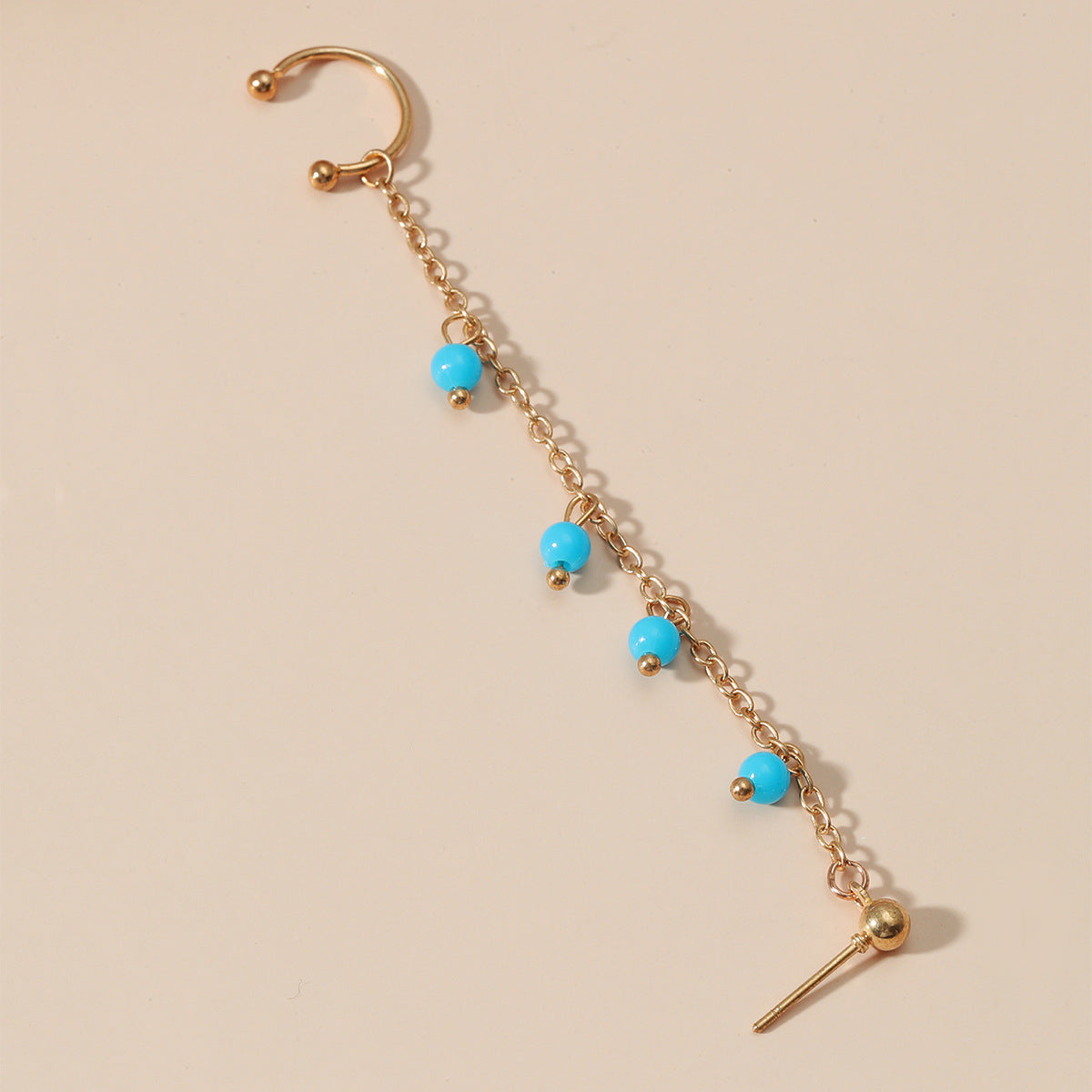 Blue Acrylic & 18K Gold-Plated Beaded Chain Ear Cuff