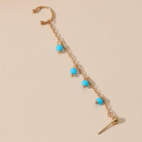 Blue Acrylic & 18k Gold-Plated Beaded Chain Ear Cuff