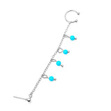 Blue & Silver-Plated Beads Chain Ear Cuff