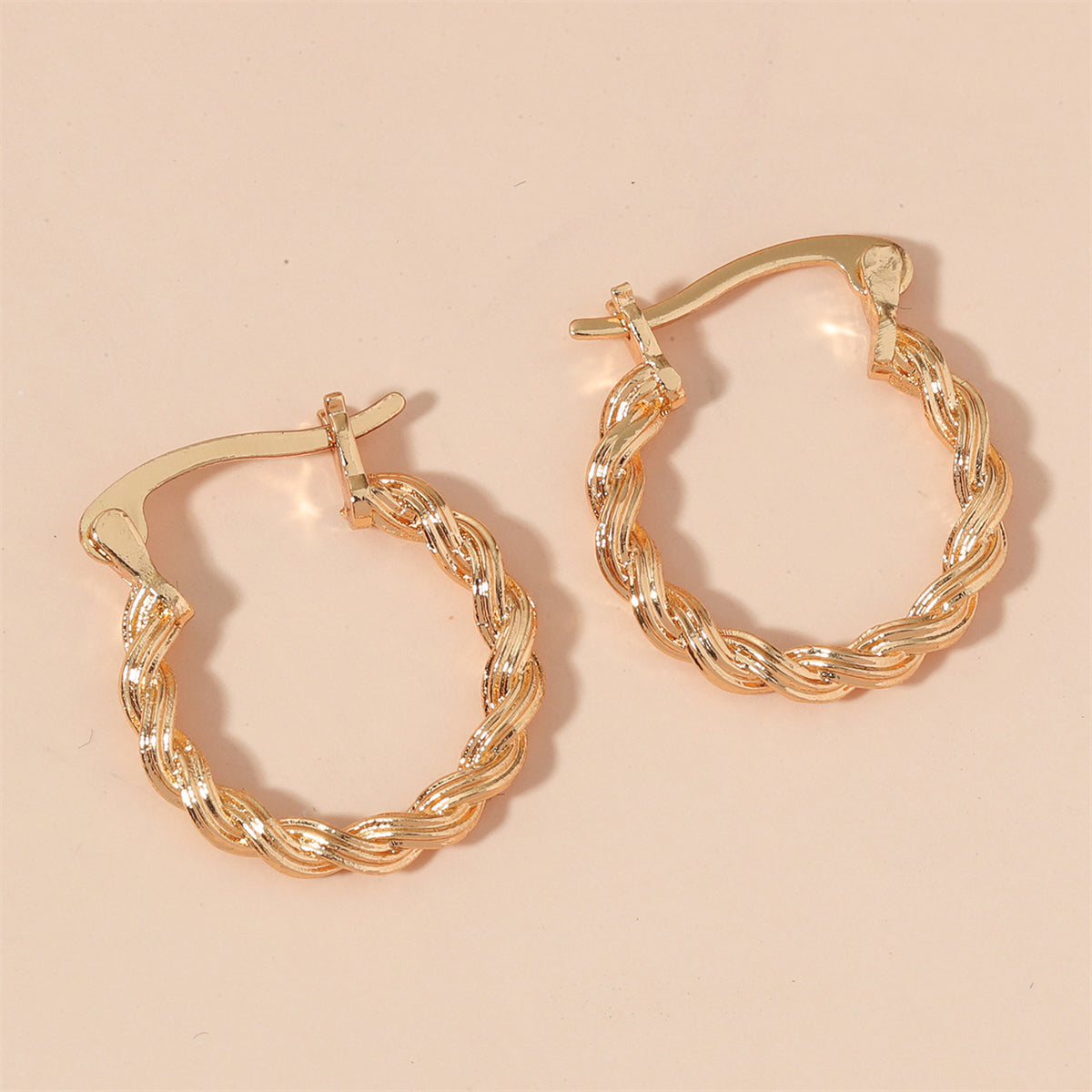 18K Gold-Plated Twisted Huggie Earrings, gold huggie earrings, dainty minimalist design, front view