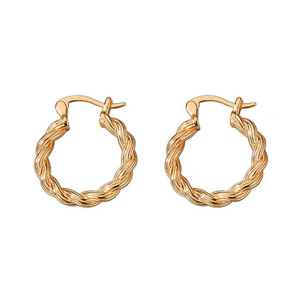 18K Gold-Plated Twisted Huggie Earrings, gold huggie earrings, dainty minimalist design, lifestyle look