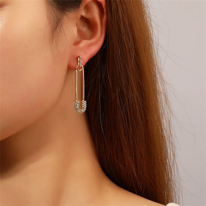 Cubic Zirconia and 18K Gold-Plated Pin Drop Earrings, gold drop earrings for women, dainty minimalist design, front view