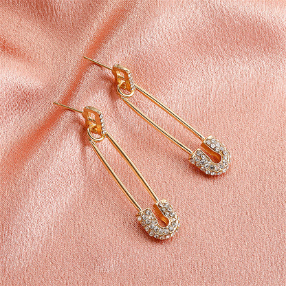 Cubic Zirconia and 18K Gold-Plated Pin Drop Earrings, gold drop earrings for women, dainty minimalist design, styled look