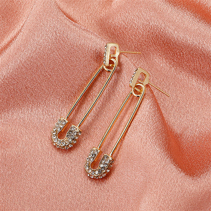 Cubic Zirconia and 18K Gold-Plated Pin Drop Earrings, gold drop earrings for women, dainty minimalist design, detail close-up