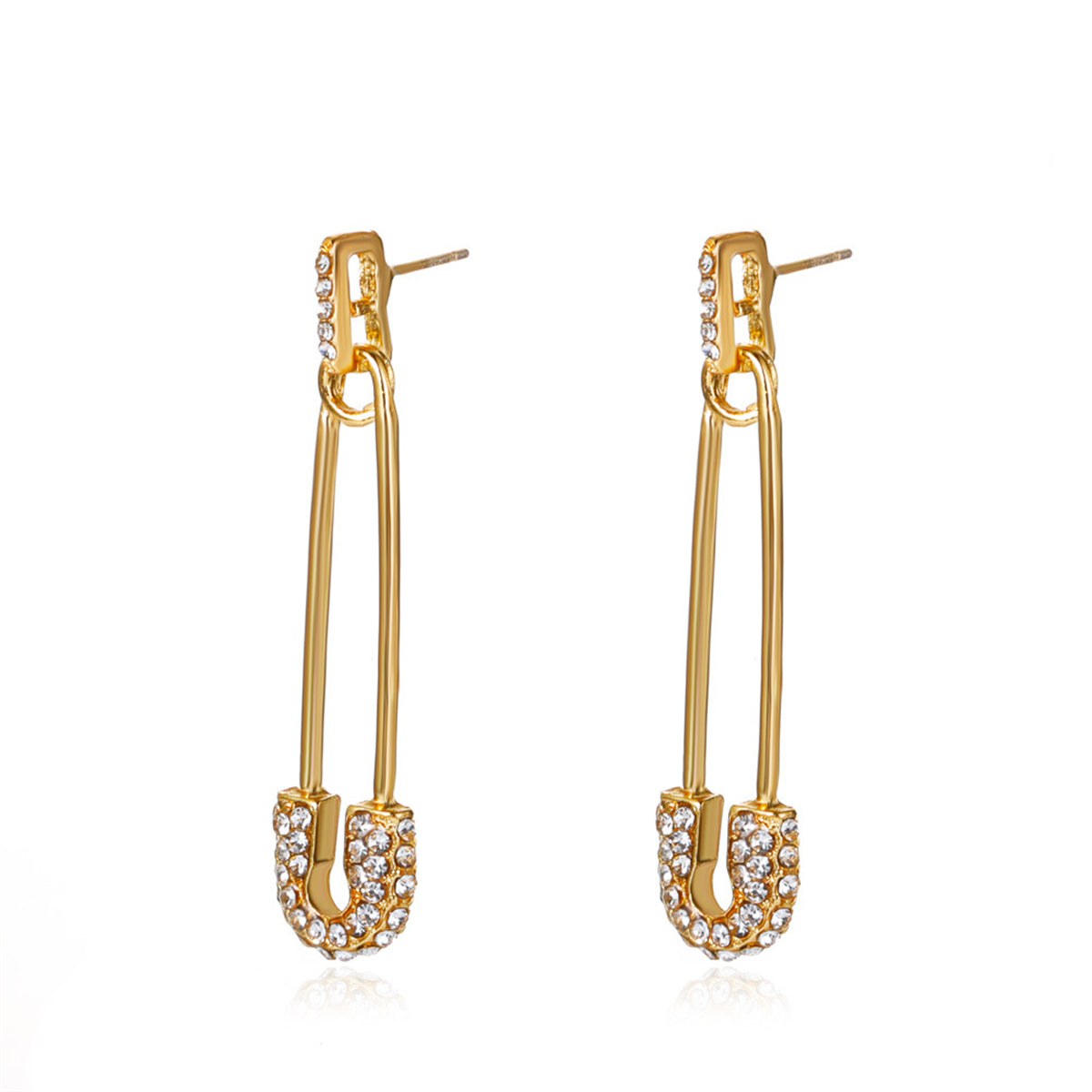 Cubic Zirconia and 18K Gold-Plated Pin Drop Earrings, gold drop earrings for women, dainty minimalist design, side view