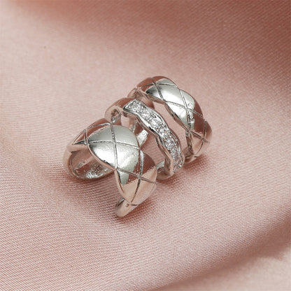 Cubic Zirconia and Silver-Plated Rhombus-Cut Layered Ear Cuff, silver stud earrings for women, lifestyle look
