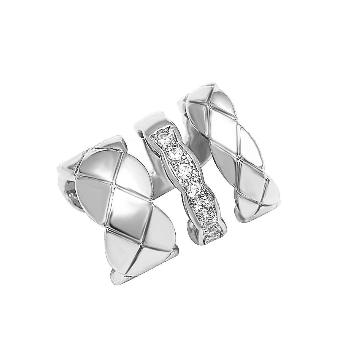 Cubic Zirconia and Silver-Plated Rhombus-Cut Layered Ear Cuff, silver stud earrings for women, botanical inspired, side view