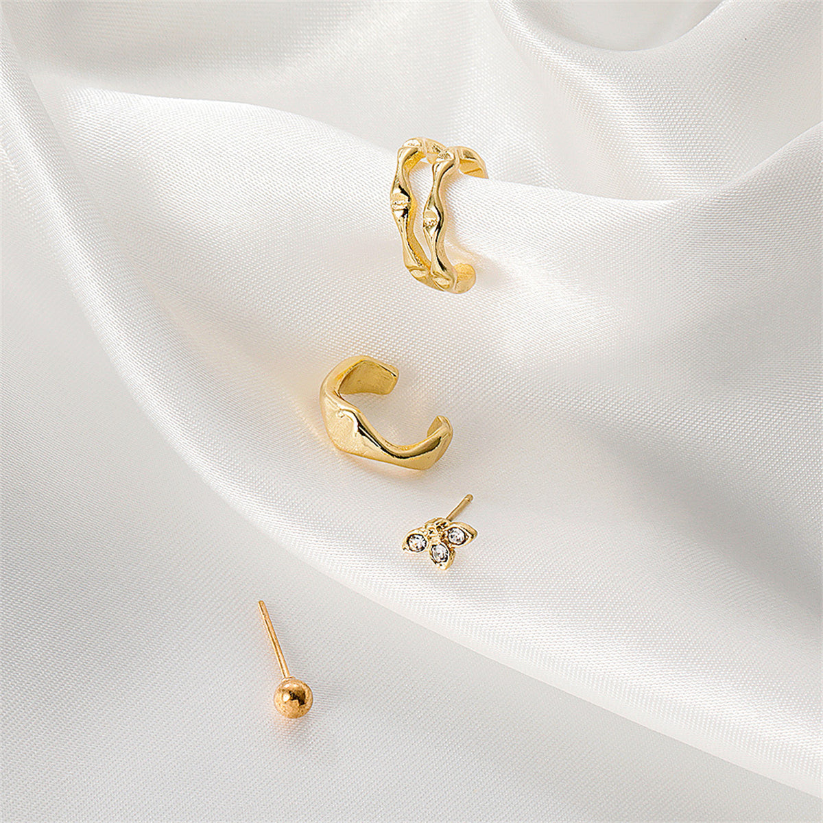 Cubic Zirconia & 18K Gold-Plated Butterfly Ear Cuff Set