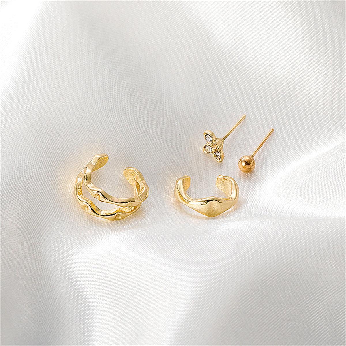 Cubic Zirconia & 18K Gold-Plated Butterfly Ear Cuff Set