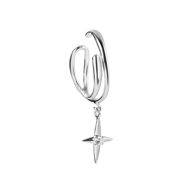 Clear Cubic Zirconia & Silver-Plated Star Charm Ear Cuff