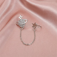 Cubic Zirconia & Silver-Plated Star Planet Ear Cuff