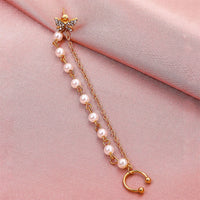 Cubic Zirconia & Pearl 18k Gold-Plated Butterfly Chain Ear Cuff