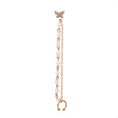 Cubic Zirconia & Pearl 18K Gold-Plated Butterfly Chain Ear Cuff