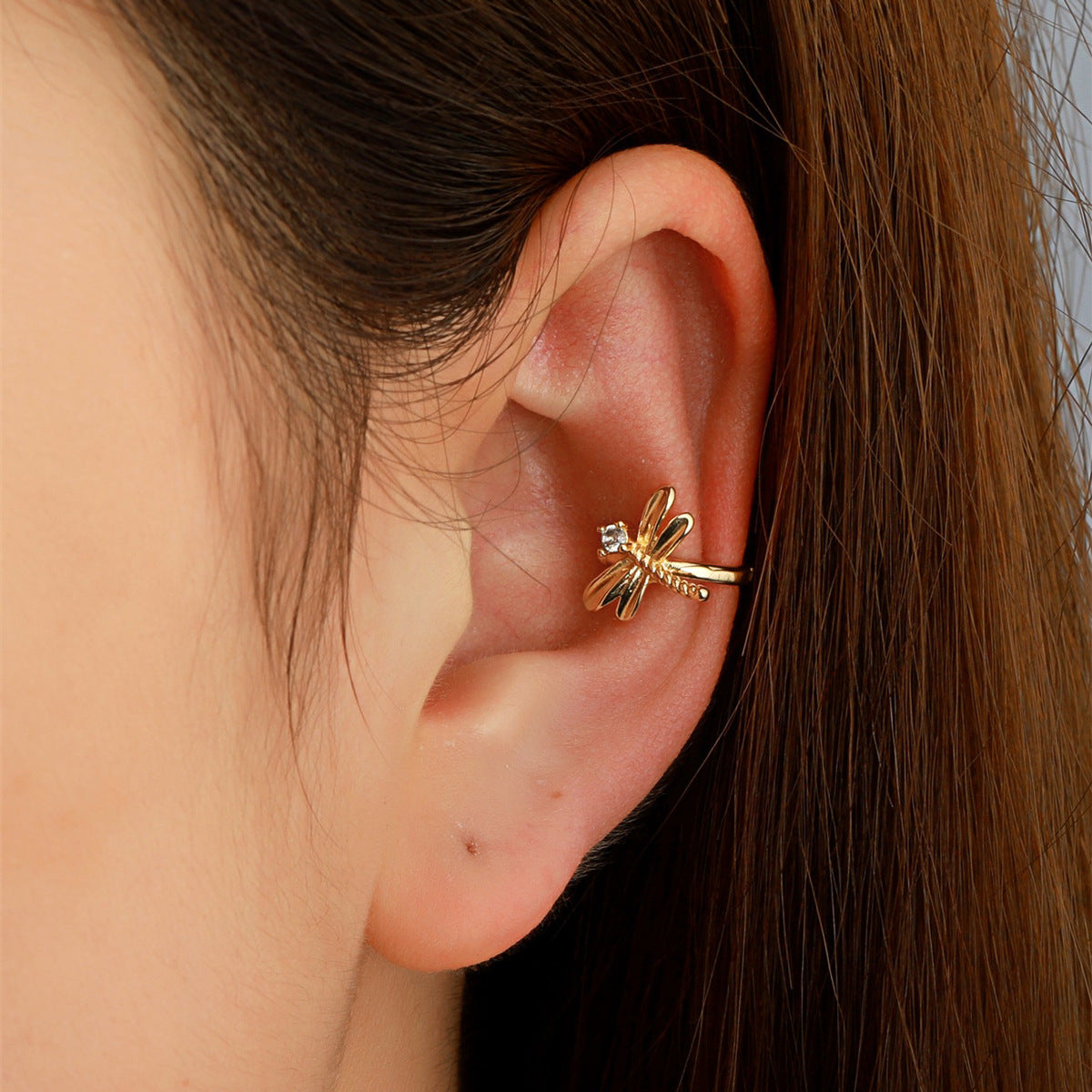 Cubic Zirconia & 18K Gold-Plated Dragonfly Ear Cuff