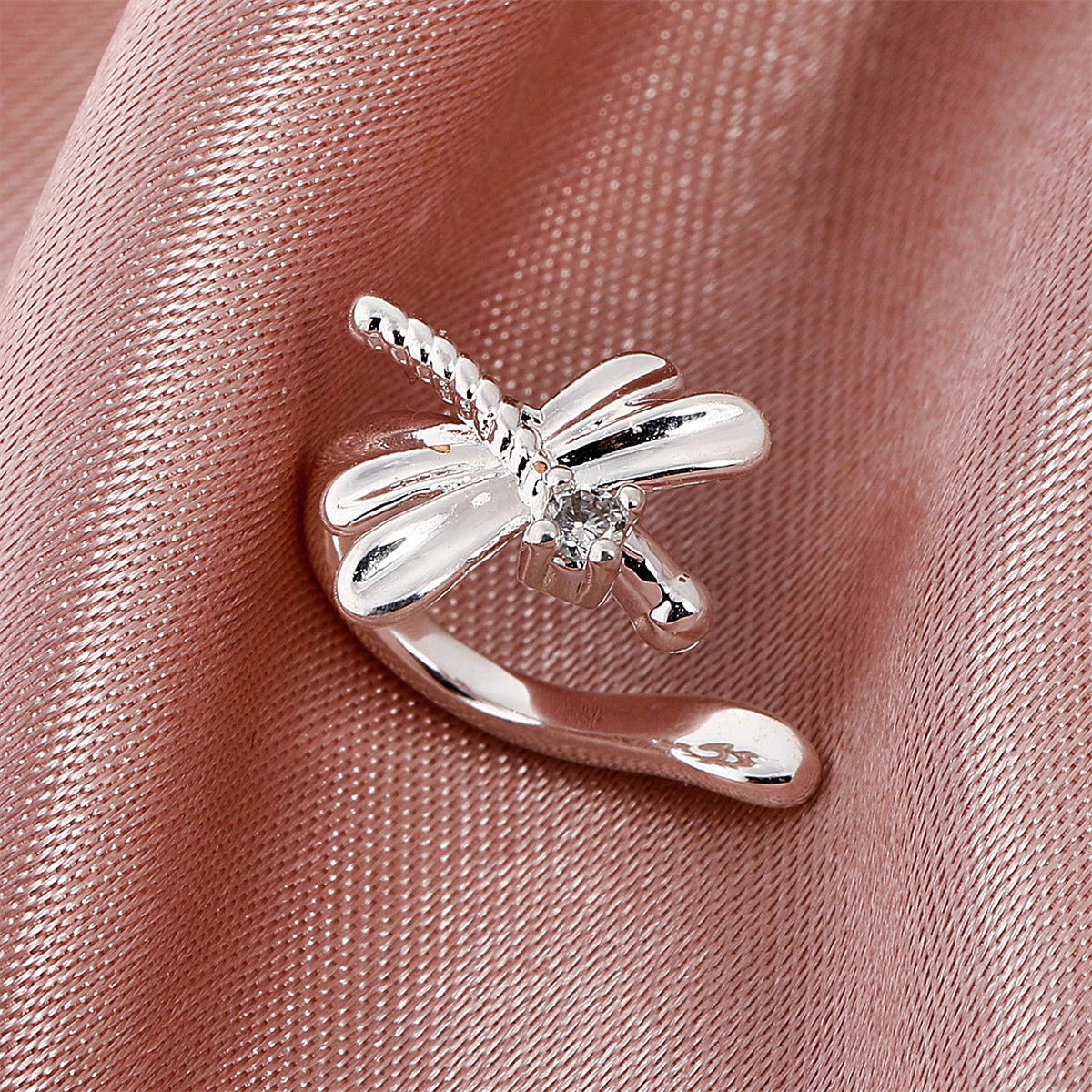 Cubic Zirconia & Silver-Plated Dragonfly Ear Cuff