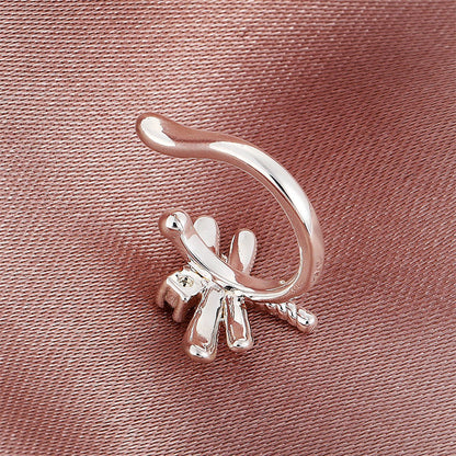 Cubic Zirconia and Silver-Plated Dragonfly Ear Cuff, silver stud earrings for women, everyday style, detail close-up