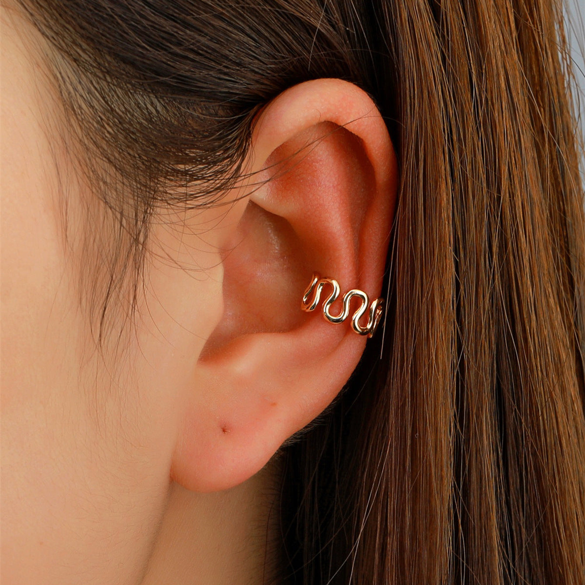 18K Gold-Plated Snake Ear Cuff, gold stud earrings for women, elegant gift for her, front view