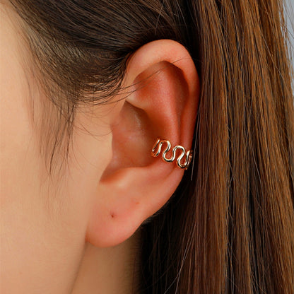 18K Gold-Plated Snake Ear Cuff, gold stud earrings for women, elegant gift for her, front view