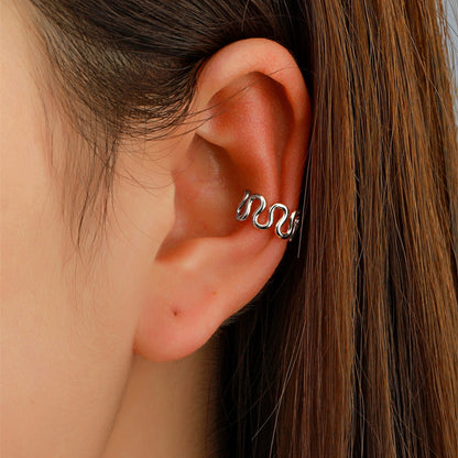 Silver-Plated Snake Ear Cuff, silver stud earrings for women, dainty minimalist design, front view