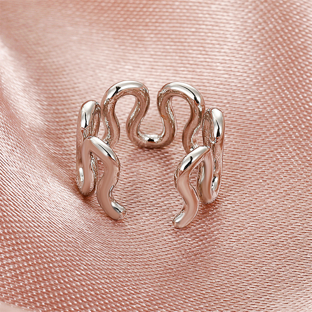 Silver-Plated Snake Ear Cuff, silver stud earrings for women, dainty minimalist design, detail close-up