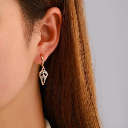 Cubic Zirconia and 18K Gold-Plated Screaming Ghost Drop Earrings, gold huggie earrings, everyday style, front view