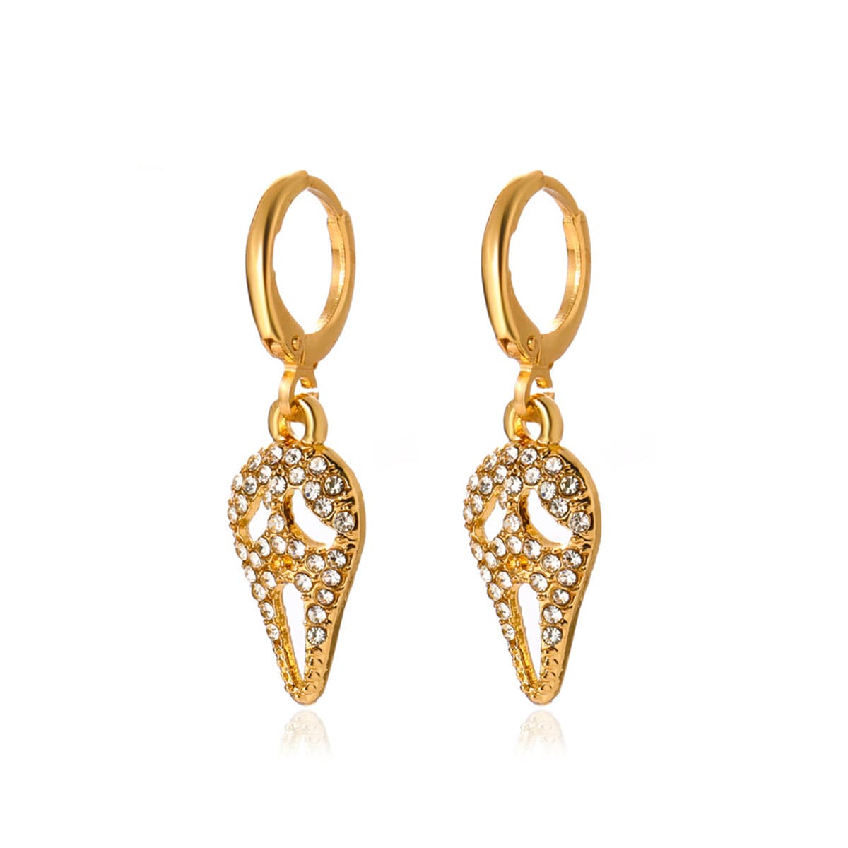 Cubic Zirconia and 18K Gold-Plated Screaming Ghost Drop Earrings, gold huggie earrings, everyday style, side view