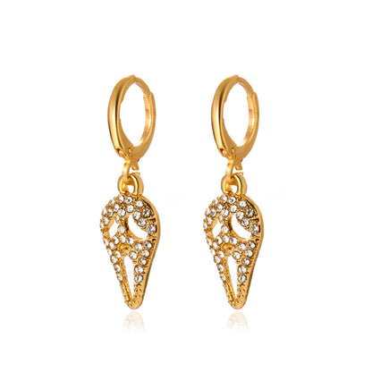 Cubic Zirconia and 18K Gold-Plated Screaming Ghost Drop Earrings, gold huggie earrings, everyday style, side view