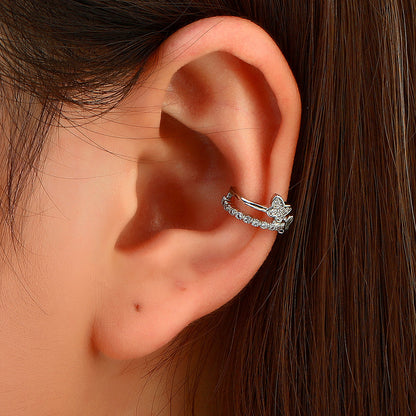 Cubic Zirconia and Silver-Plated Butterfly Layered Ear Cuffs, silver stud earrings for women, front view
