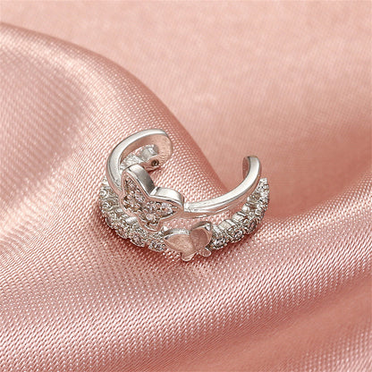 Cubic Zirconia and Silver-Plated Butterfly Layered Ear Cuffs, silver stud earrings for women, detail close-up