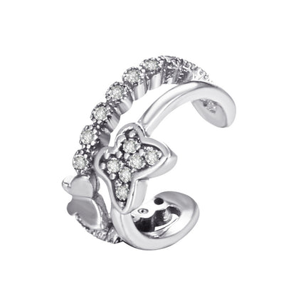 Cubic Zirconia and Silver-Plated Butterfly Layered Ear Cuffs, silver stud earrings for women, elegant gift for her, side view