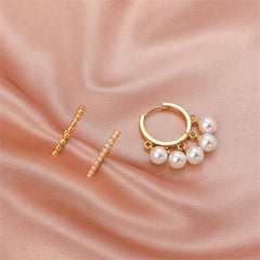 Pearl & 18K Gold-Plated Beaded Three-Piece Stud & Huggie Earring Set