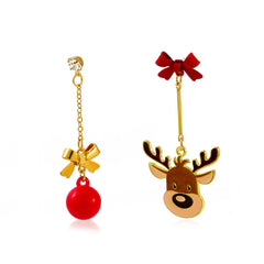 Cubic Zirconia & Red Enamel Bow Ornament Reindeer Drop Earrings
