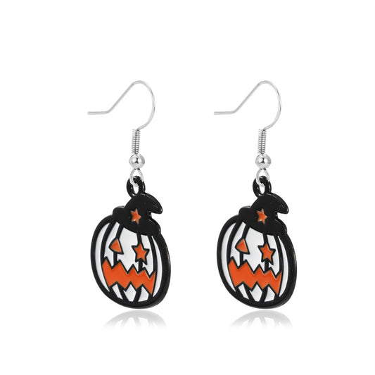 Black and White Stripe Jack-O'-Lantern Drop Earrings, drop earrings for women, elegant gift for her, front view