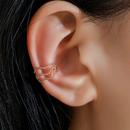 18K Gold-Plated Twine Layered Ear Cuff, gold stud earrings for women, botanical inspired, front view