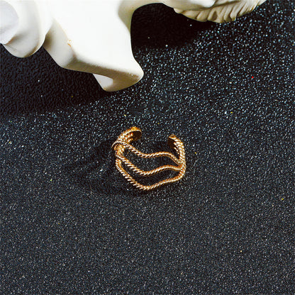 18K Gold-Plated Twine Layered Ear Cuff, gold stud earrings for women, botanical inspired, detail close-up