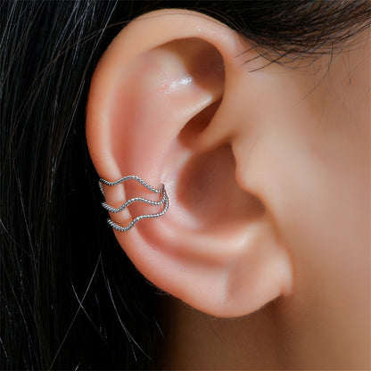 Silver-Plated Twine Layered Ear Cuffs, silver stud earrings for women, dainty minimalist design, front view