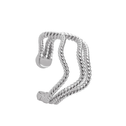 Silver-Plated Twine Layered Ear Cuffs, silver stud earrings for women, dainty minimalist design, side view