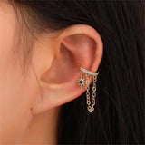 Clear Cubic Zirconia & 18k Gold-Plated Star Chain Ear Cuff