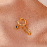 Clear Cubic Zirconia & 18k Gold-Plated Star Chain Ear Cuff