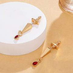 Red Crystal & 18K Gold-Plated Sword Ear Jackets