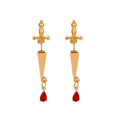 Red Crystal & 18K Gold-Plated Sword Ear Jackets
