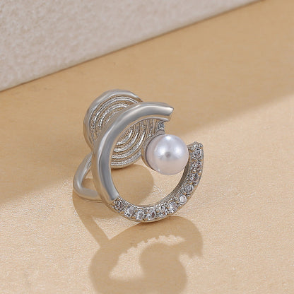 Cubic Zirconia and Pearl Silver-Plated Round Ear Cuff, silver stud earrings for women, everyday style, lifestyle look