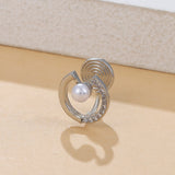 Cubic Zirconia & Pearl Silver-Plated Round Ear Cuff