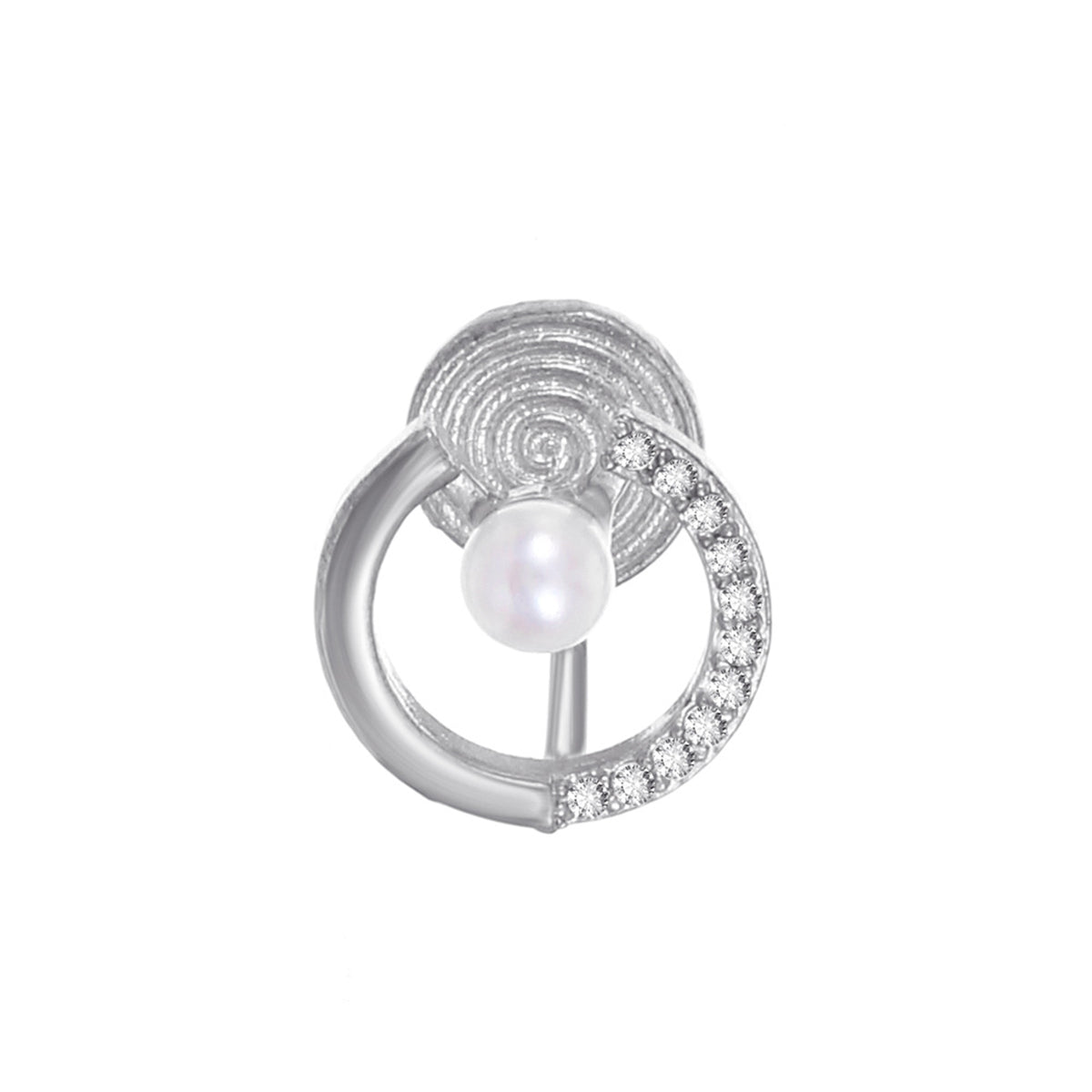 Cubic Zirconia and Pearl Silver-Plated Round Ear Cuff, silver stud earrings for women, everyday style, side view