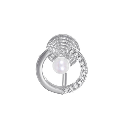 Cubic Zirconia and Pearl Silver-Plated Round Ear Cuff, silver stud earrings for women, everyday style, side view