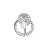 Cubic Zirconia & Pearl Silver-Plated Round Ear Cuff