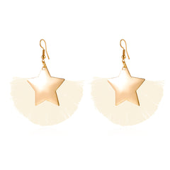Beige Polyster & 18K Gold-Plated Star Fan Drop Earrings